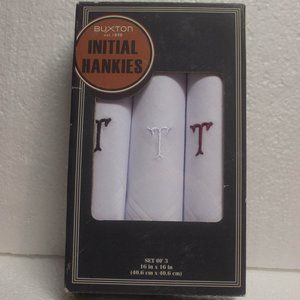 Set of Three Buxton Initial Hankies "T" 100% Cotton New in Box